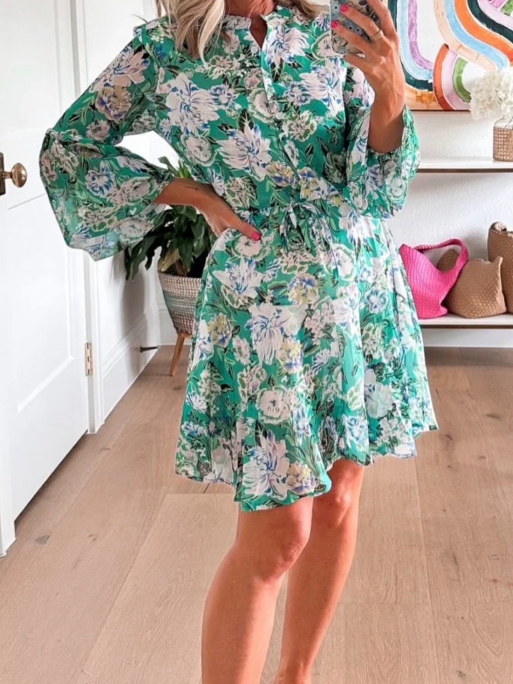Floral Green Ruffle Hem Women's Dress